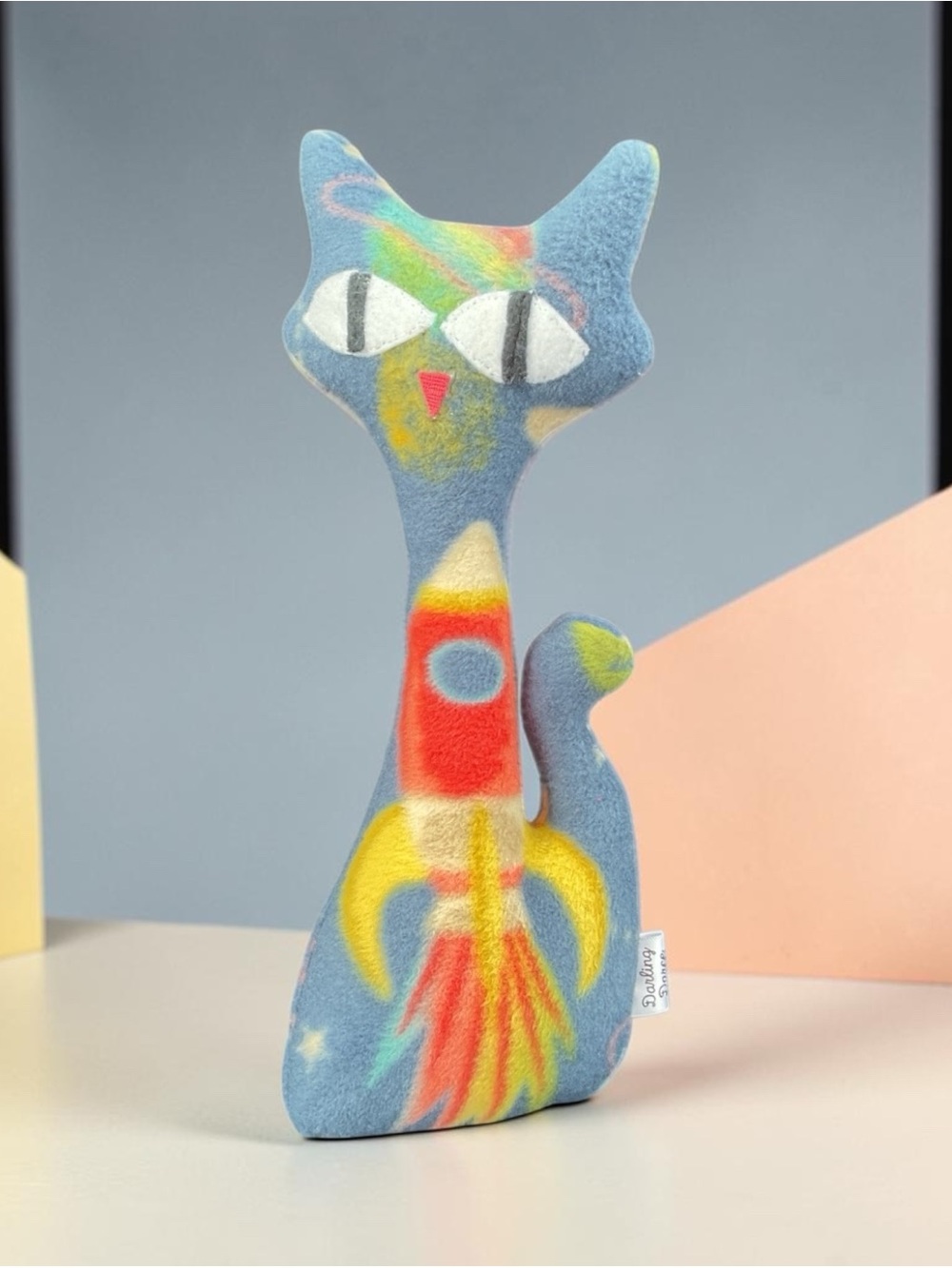 Colorful Rocket Cat Plush Toy - Blue Multicolor